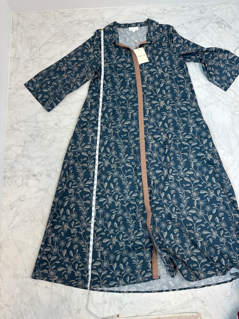 Entro NWT Navy Botanical Midi Shirt Dress Cottagecore L - Picture 7 of 9